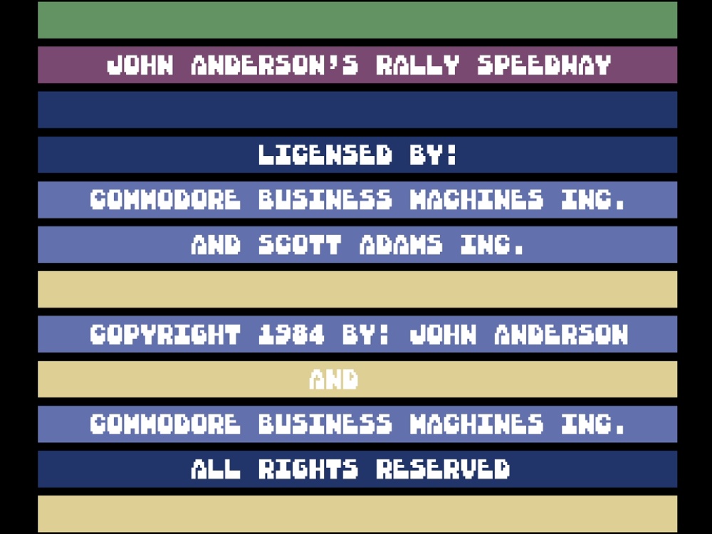 Title Screen of Rally Speedway for Commodore 64